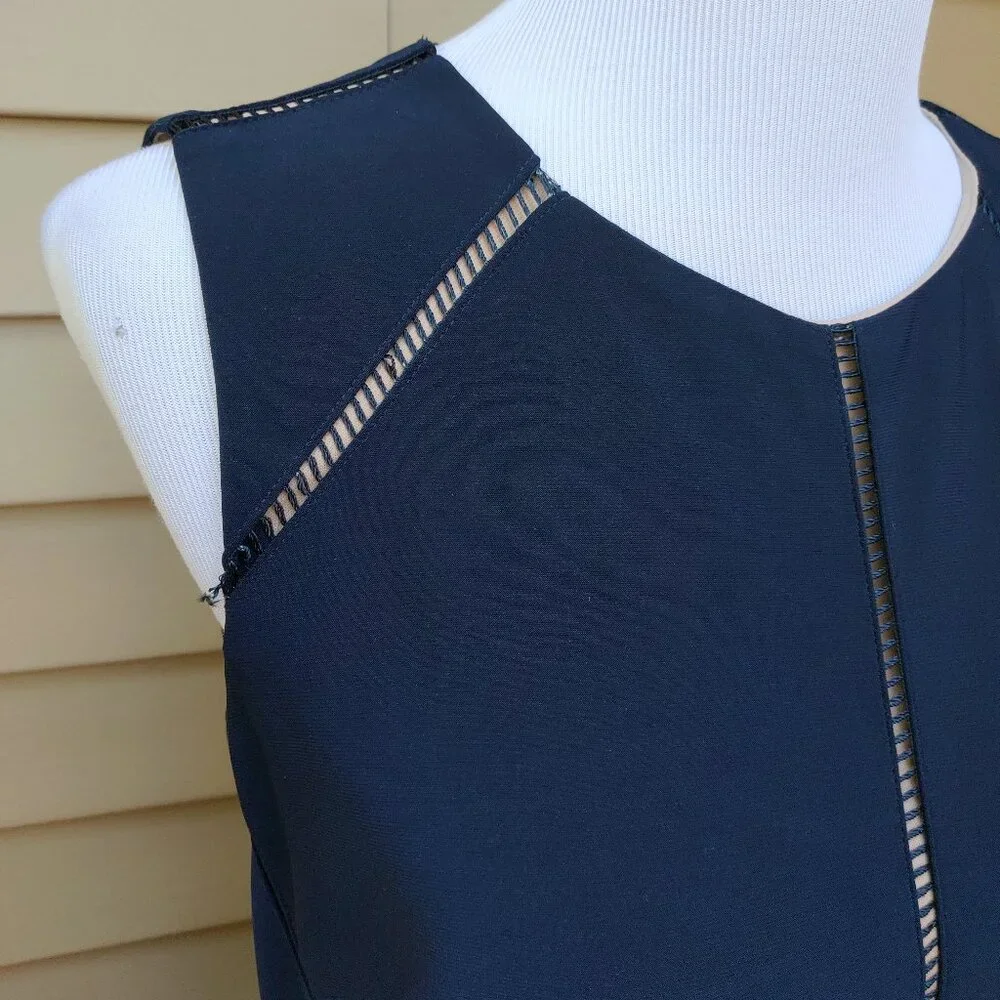 Alex Marie A-Line Dress Dark Blue Navy Ladder Trim Accents Sleeveless Classic
